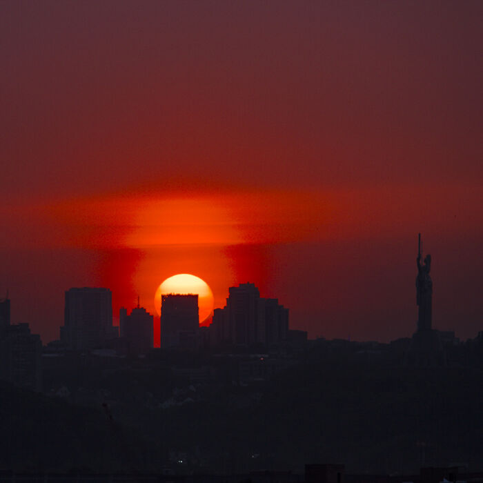 Breathtaking urban sunset in Kyiv, Ukraine