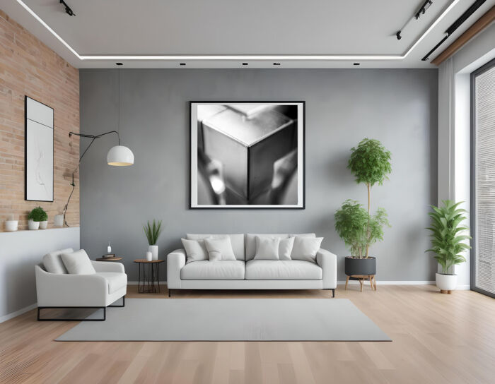 Sleek and minimalist design of a metallic cube