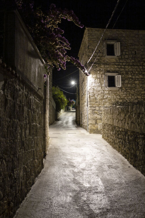 Enchanting Nights in Croatia: A Timeless Street Scene Captured