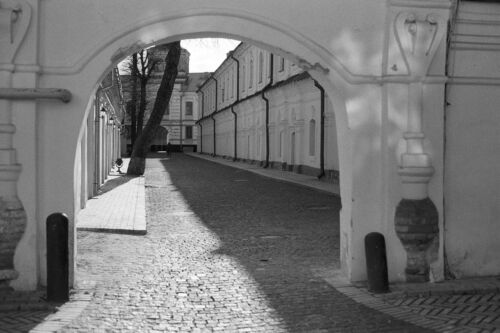 Timeless Glimpse: Kyiv-Pechersk Lavra's Hidden Alleys in Monochrome Splendor