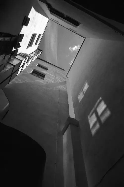 Urban Geometry and Shadows – Fine Art Black and White Film Photography